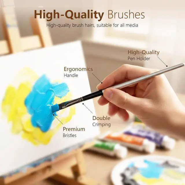 Alt view image 5 of 7 - 24Pcs Multi-Shape Paint Brushes Set for Acrylic, Oil, Watercolor & Gouache with Palette Knife and Waterproof Canvas Roll, Synthetic Bristles Art Supplies for Artists & Beginners