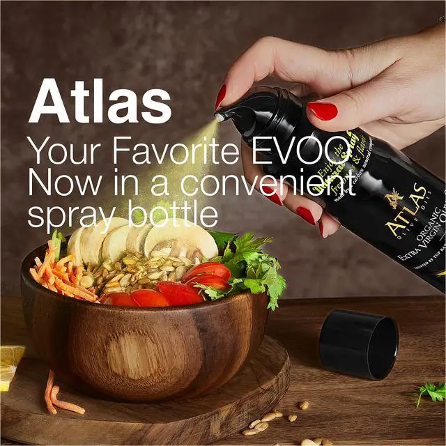 Alt view image 3 of 7 - Olive Oil Spray by Atlas, Dual Function Olive Oil Cooking Spray and Stream, 5.4 fl oz, Extra Virgin, Non Stick, Cold Pressed, Polyphenol Rich, Organic Moroccan EVOO, Hydroxytyrosol, Keto