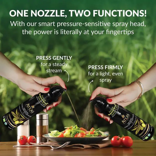 Alt view image 6 of 7 - Olive Oil Spray by Atlas, Dual Function Olive Oil Cooking Spray and Stream, 5.4 fl oz, Extra Virgin, Non Stick, Cold Pressed, Polyphenol Rich, Organic Moroccan EVOO, Hydroxytyrosol, Keto