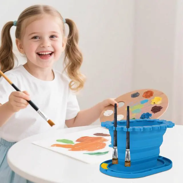 Alt view image 3 of 7 - Paint Brush Cleaner Rinse Cup, Soft Silicone Foldable Painting Brush Holder Cleaner for Acrylic Watercolor Water-Based Paint Practical Tools for Classroom Fine Art Studio(Blue)