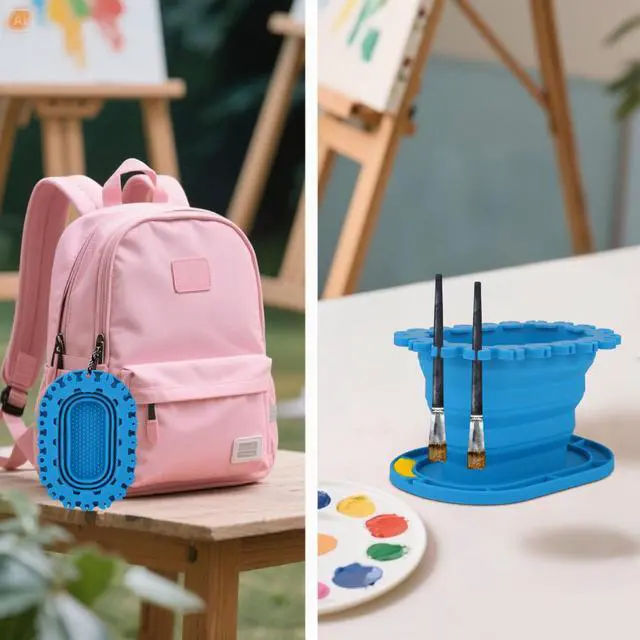Alt view image 5 of 7 - Paint Brush Cleaner Rinse Cup, Soft Silicone Foldable Painting Brush Holder Cleaner for Acrylic Watercolor Water-Based Paint Practical Tools for Classroom Fine Art Studio(Blue)