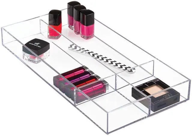 Main image of Clarity Plastic Divided Drawer Organizer, Storage Container for Vanity, Bathroom, Kitchen Drawers, 8" x 16" x 2", Clear,40850