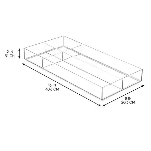Alt view image 3 of 7 - Clarity Plastic Divided Drawer Organizer, Storage Container for Vanity, Bathroom, Kitchen Drawers, 8" x 16" x 2", Clear,40850