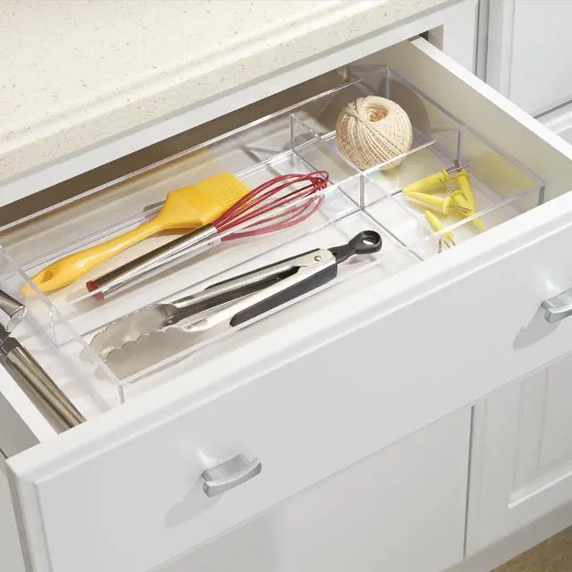 Alt view image 2 of 7 - Clarity Plastic Divided Drawer Organizer, Storage Container for Vanity, Bathroom, Kitchen Drawers, 8" x 16" x 2", Clear,40850