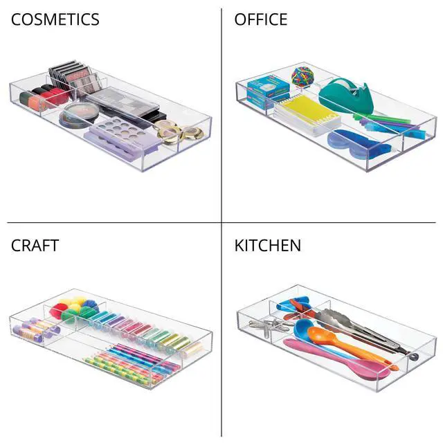Alt view image 6 of 7 - Clarity Plastic Divided Drawer Organizer, Storage Container for Vanity, Bathroom, Kitchen Drawers, 8" x 16" x 2", Clear,40850