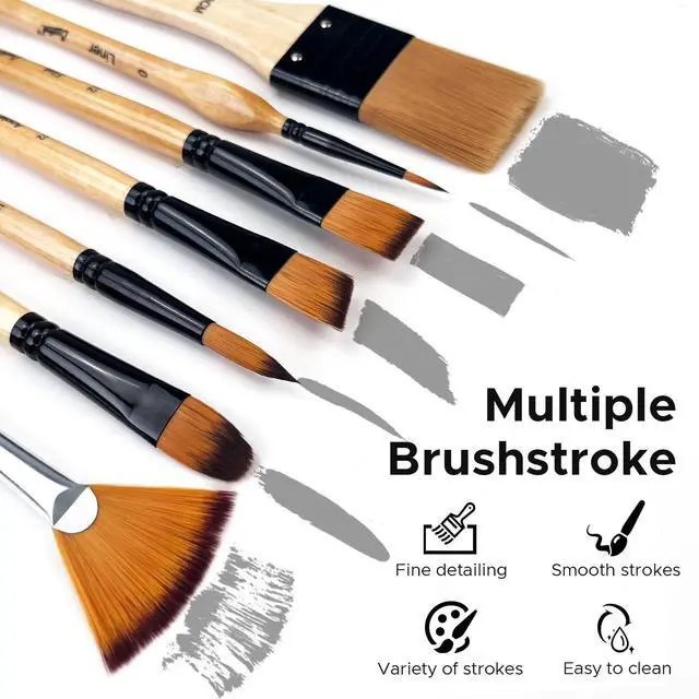 Alt view image 2 of 6 - 33 Pcs Paint Brush Set, Artist Paint Brushes for Acrylic Painting, Oil, Watercolor, Gouache, with Flat Round Filbert Fan Angle Detail Brush, Suitable for Artists and Beginners