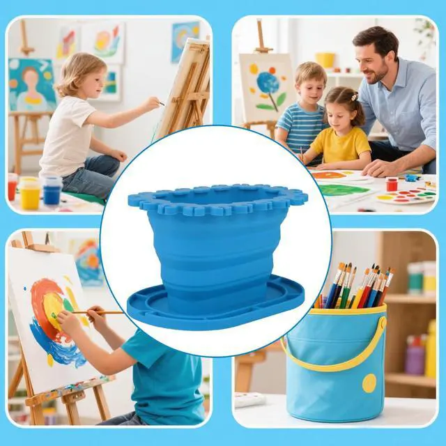 Alt view image 6 of 7 - Paint Brush Cleaner Rinse Cup, Soft Silicone Foldable Painting Brush Holder Cleaner for Acrylic Watercolor Water-Based Paint Practical Tools for Classroom Fine Art Studio(Blue)