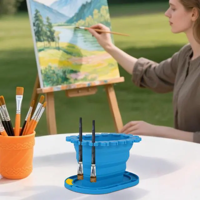 Alt view image 7 of 7 - Paint Brush Cleaner Rinse Cup, Soft Silicone Foldable Painting Brush Holder Cleaner for Acrylic Watercolor Water-Based Paint Practical Tools for Classroom Fine Art Studio(Blue)