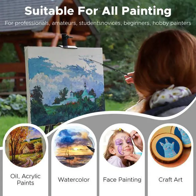 Alt view image 6 of 6 - 33 Pcs Paint Brush Set, Artist Paint Brushes for Acrylic Painting, Oil, Watercolor, Gouache, with Flat Round Filbert Fan Angle Detail Brush, Suitable for Artists and Beginners