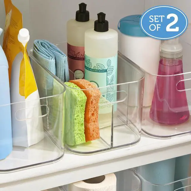 Alt view image 3 of 7 - Bliss 5-Compartment Plastic Cosmetics Storage Organizer, Set of 2 | Clear | Rectangular Divided Makeup Bin & Vanity Caddy with Pass-Through Handles | Round Corner Design | Made in USA