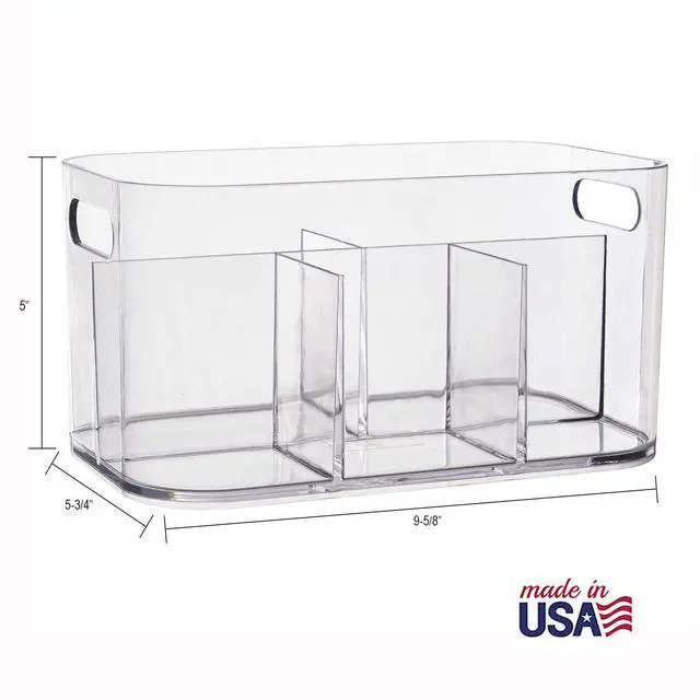 Alt view image 5 of 7 - Bliss 5-Compartment Plastic Cosmetics Storage Organizer, Set of 2 | Clear | Rectangular Divided Makeup Bin & Vanity Caddy with Pass-Through Handles | Round Corner Design | Made in USA