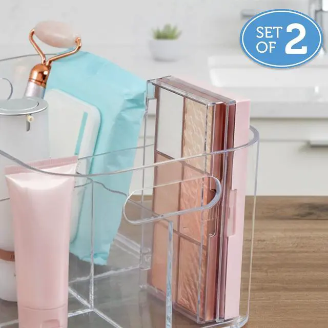 Alt view image 7 of 7 - Bliss 5-Compartment Plastic Cosmetics Storage Organizer, Set of 2 | Clear | Rectangular Divided Makeup Bin & Vanity Caddy with Pass-Through Handles | Round Corner Design | Made in USA