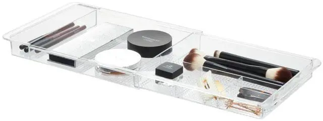 Main image of Expandable Makeup Drawer Organizer, Shallow Tray for Bathroom or Vanity Storage - Clear