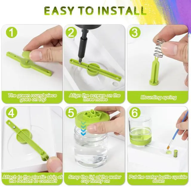 Alt view image 3 of 7 - Upgraded All in 1 Paint Brush Cleaner Tool Paint Brush Rinser Paint Water Dispenser Painting Station for Acrylic, Watercolor, Oil Christmas&Birthday Gift for KidsGive 4 Pen & Pen holder & paint tray