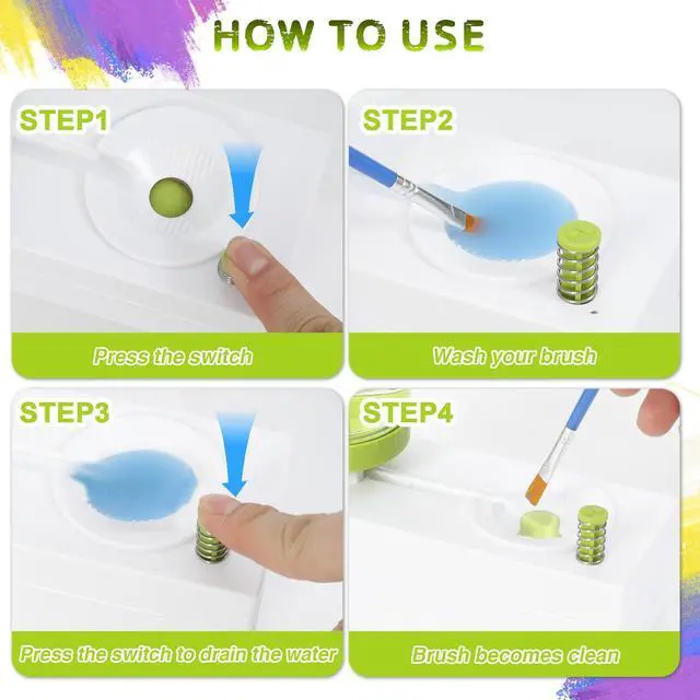 Alt view image 4 of 7 - Upgraded All in 1 Paint Brush Cleaner Tool Paint Brush Rinser Paint Water Dispenser Painting Station for Acrylic, Watercolor, Oil Christmas&Birthday Gift for KidsGive 4 Pen & Pen holder & paint tray
