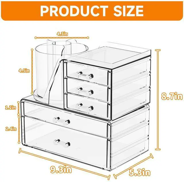 Alt view image 3 of 7 - Clear Acrylic Makeup Organizers for Vanity,Countertop,3 Pack Make up Drawer Organizer With Makeup Brush Holder,Plastic Skincare Organizers for Hair Accessories,Beauty,Hair Products,Bathroom,Dresser