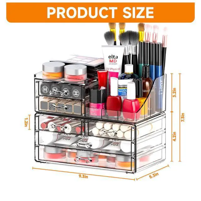 Alt view image 3 of 7 - Make Up Organizers for Vanity With 6 Drawers, 2 Pack Clear Drawer Organizers,Plastic Cute Desk Accessories Organization and Bathroom Organizers Storage Case Box Cube for Beauty,Skin Care