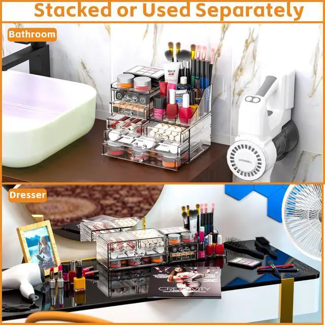 Alt view image 2 of 7 - Make Up Organizers for Vanity With 6 Drawers, 2 Pack Clear Drawer Organizers,Plastic Cute Desk Accessories Organization and Bathroom Organizers Storage Case Box Cube for Beauty,Skin Care