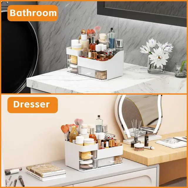 Alt view image 2 of 7 - White Makeup Organizer With Drawers,Large Skincare Organizers for Countertop,Desk,Dresser,Plastic Bathroom Counter Organizer for Brush,Palettes,Perfume,Beauty Products Organization,Skin Care Storage