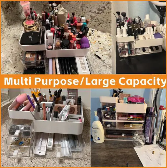 Alt view image 4 of 7 - White Makeup Organizer With Drawers,Large Skincare Organizers for Countertop,Desk,Dresser,Plastic Bathroom Counter Organizer for Brush,Palettes,Perfume,Beauty Products Organization,Skin Care Storage