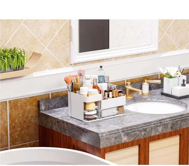 Alt view image 7 of 7 - White Makeup Organizer With Drawers,Large Skincare Organizers for Countertop,Desk,Dresser,Plastic Bathroom Counter Organizer for Brush,Palettes,Perfume,Beauty Products Organization,Skin Care Storage