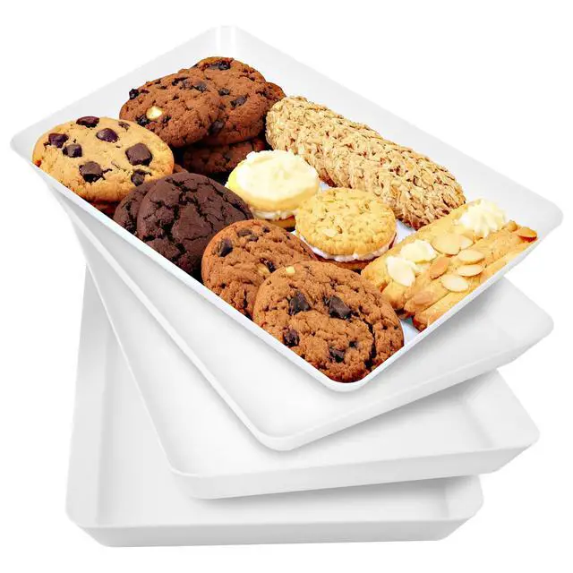 Main image of 4 Pack Plastic Serving Trays, Stackable & Lightweight Set for Parties, BBQ, Camping, Desserts & Snacks Perfect for Hostess Gifts & Kitchen Organization, BPA Free, White