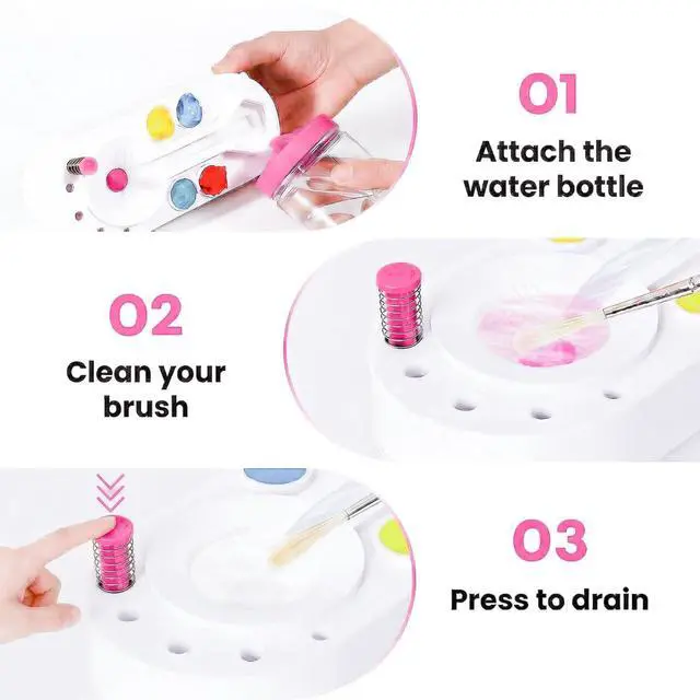 Alt view image 5 of 7 - 2026 Upgraded Paint Brush Cleaner Tool, Painting Station with Brush Washer for Kids, Acrylic Watercolor Paint Water Dispenser, Art Supplies Paintbrush Rinser for Artists (Pink)