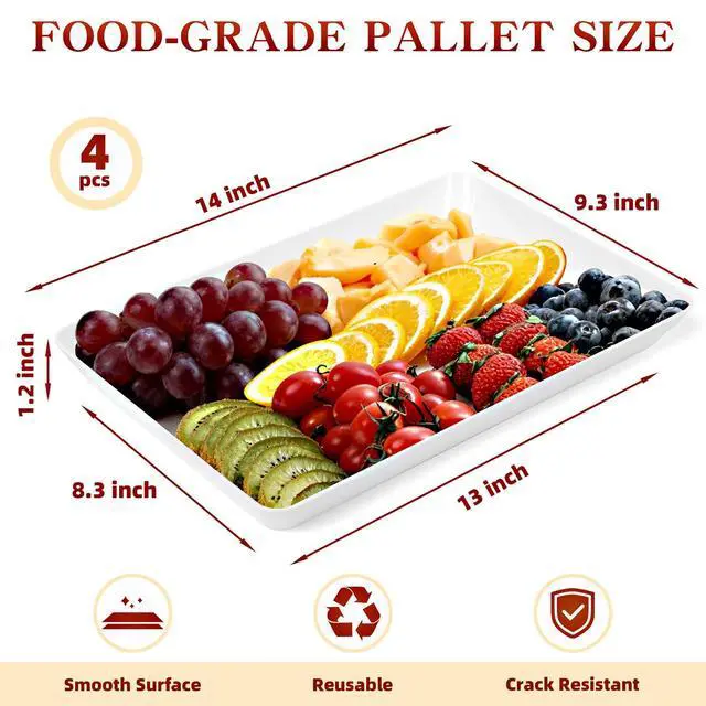 Alt view image 3 of 7 - 4 Pack Plastic Serving Trays, Stackable & Lightweight Set for Parties, BBQ, Camping, Desserts & Snacks Perfect for Hostess Gifts & Kitchen Organization, BPA Free, White