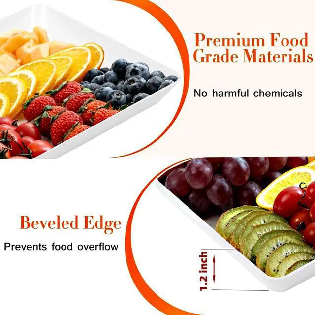 Alt view image 4 of 7 - 4 Pack Plastic Serving Trays, Stackable & Lightweight Set for Parties, BBQ, Camping, Desserts & Snacks Perfect for Hostess Gifts & Kitchen Organization, BPA Free, White