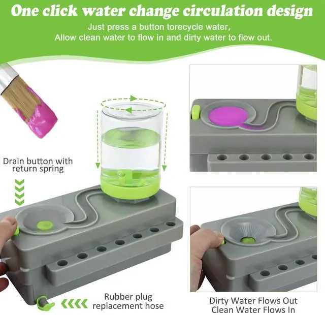 Alt view image 2 of 7 - Paint Brush Cleaner Upgrade Painting Supplies, Painting Station with Drain, Strengthen Water Recycling Brush Rinser, Paint Brush Cleaner Tool for Acrylic, Watercolor and Water-Based Paints, Grey