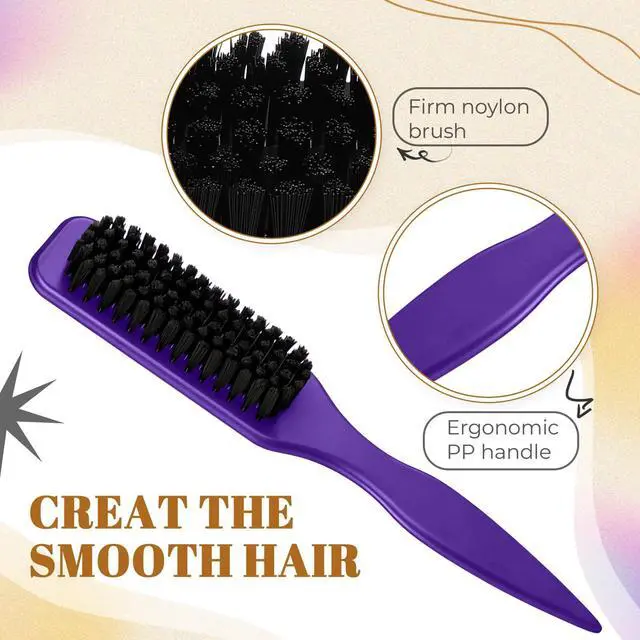 Alt view image 4 of 7 - Bristle Slick Back Hair Brush Set Smoothing Brush for Smooth Flyaways, Frizz, Sleek Ponytail, Buns and Edge Hair Control, Teasing Gel Comb Styling Accessories for Women(Purple)