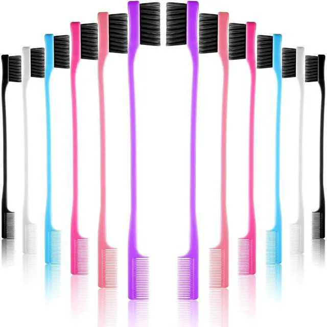 Main image of 12 Pieces Hair Edge Brushes Double Sided Edge Hair Comb Natural Styling Eyebrow Combs, Smooth Grooming for Women (Multi Colors,Solid Style)