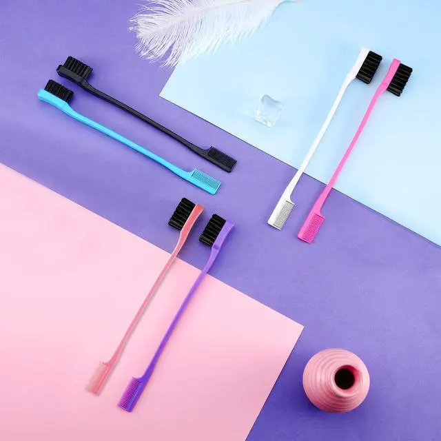 Alt view image 3 of 7 - 12 Pieces Hair Edge Brushes Double Sided Edge Hair Comb Natural Styling Eyebrow Combs, Smooth Grooming for Women (Multi Colors,Solid Style)