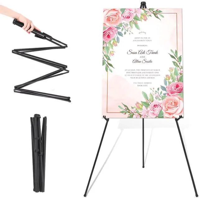 Main image of Easel Stand for Wedding Sign & Poster 63'' Easels for Display Portable Art Easel for Floor Adjustable Metal Easel Black