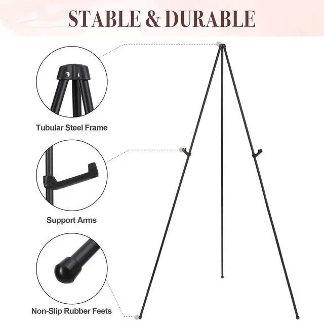 Alt view image 3 of 6 - Easel Stand for Wedding Sign & Poster 63'' Easels for Display Portable Art Easel for Floor Adjustable Metal Easel Black