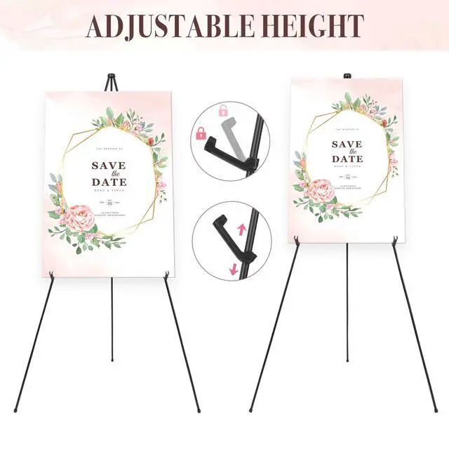 Alt view image 4 of 6 - Easel Stand for Wedding Sign & Poster 63'' Easels for Display Portable Art Easel for Floor Adjustable Metal Easel Black
