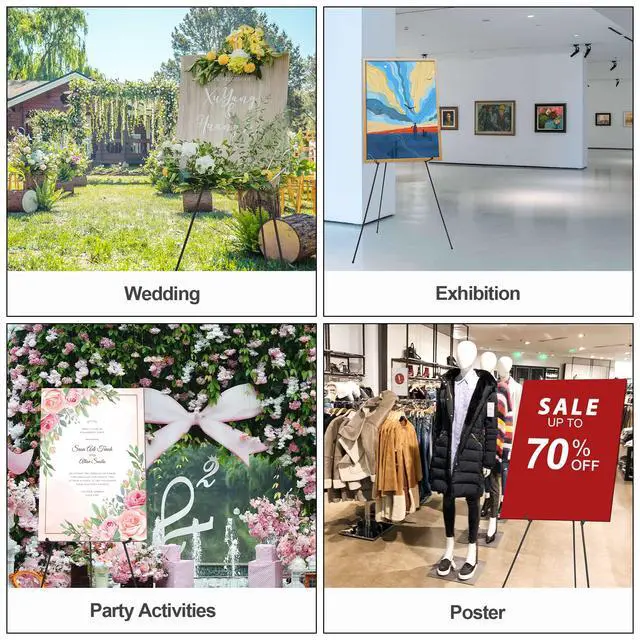 Alt view image 6 of 6 - Easel Stand for Wedding Sign & Poster 63'' Easels for Display Portable Art Easel for Floor Adjustable Metal Easel Black