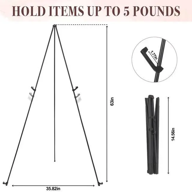Alt view image 5 of 6 - Easel Stand for Wedding Sign & Poster 63'' Easels for Display Portable Art Easel for Floor Adjustable Metal Easel Black