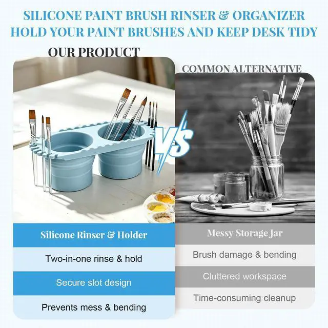 Alt view image 5 of 6 - Paint Brush Cleaner Foldable Silicone Cleaning Container 8.8x4.2in, Brush Washing Station for Acrylic Oil Watercolor Painting, Artist Cleaner Tool for Students & Artists, Gift, Blue