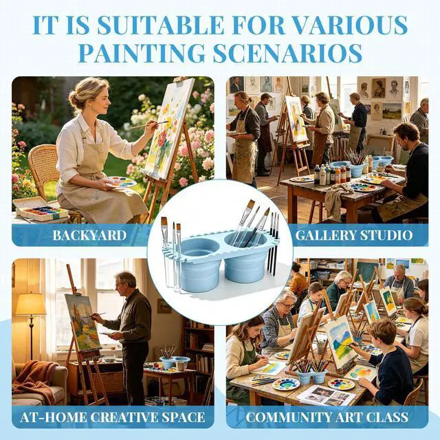Alt view image 6 of 6 - Paint Brush Cleaner Foldable Silicone Cleaning Container 8.8x4.2in, Brush Washing Station for Acrylic Oil Watercolor Painting, Artist Cleaner Tool for Students & Artists, Gift, Blue