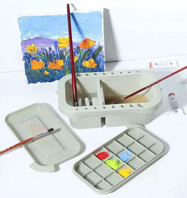 Alt view image 4 of 6 - Multi-Function Paint Brush Cleaner Paint Brush Washer Holder and rganizers with Palette for Acrylic, Watercolor, and Water-Based Paints Oil Painting Hold Artist Brushes