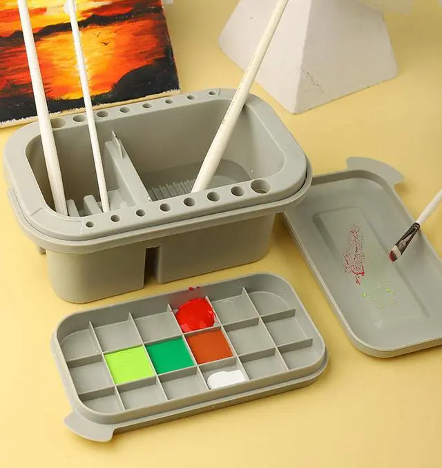 Alt view image 5 of 6 - Multi-Function Paint Brush Cleaner Paint Brush Washer Holder and rganizers with Palette for Acrylic, Watercolor, and Water-Based Paints Oil Painting Hold Artist Brushes
