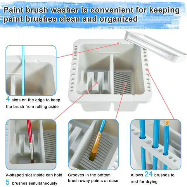 Alt view image 2 of 7 - Paint Brush Cleaner, Paint Brush Holder and Organizers for Acrylic, Watercolor, and Water-Based Paints (Grey)