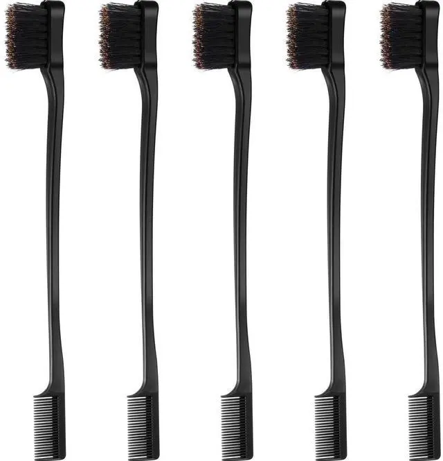 Main image of 5 Pieces Hair Edge Brush Bulk Double Sided Control Hair Brush Comb Combo Pack Smooth Comb Grooming (Black)