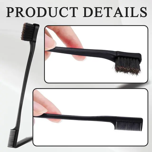 Alt view image 3 of 5 - 5 Pieces Hair Edge Brush Bulk Double Sided Control Hair Brush Comb Combo Pack Smooth Comb Grooming (Black)