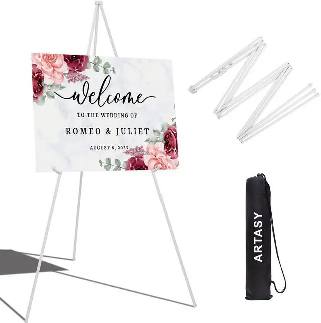 Main image of 63" Easel Stand for Wedding Signs, Posters, Portable Artist Easel for Painting Canvas, Tripod for Home and Office, Supports 5 lbs-White 1/Pack
