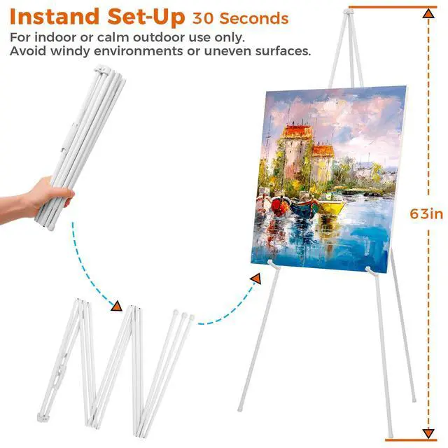 Alt view image 2 of 6 - 63" Easel Stand for Wedding Signs, Posters, Portable Artist Easel for Painting Canvas, Tripod for Home and Office, Supports 5 lbs-White 1/Pack