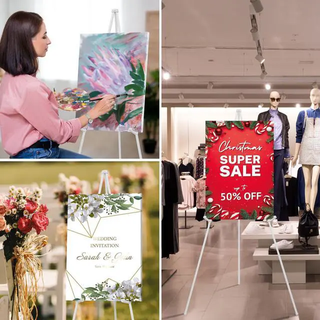 Alt view image 4 of 6 - 63" Easel Stand for Wedding Signs, Posters, Portable Artist Easel for Painting Canvas, Tripod for Home and Office, Supports 5 lbs-White 1/Pack