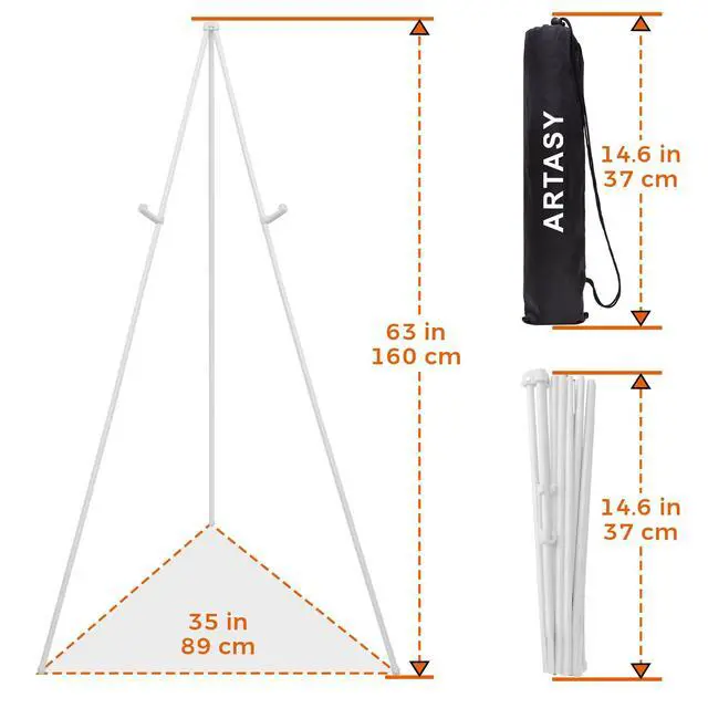 Alt view image 5 of 6 - 63" Easel Stand for Wedding Signs, Posters, Portable Artist Easel for Painting Canvas, Tripod for Home and Office, Supports 5 lbs-White 1/Pack