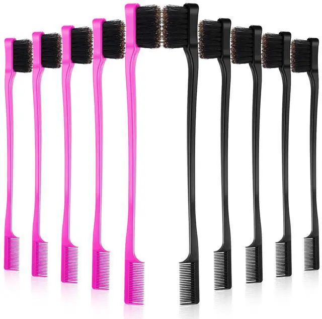 Main image of 10 Double Sided Edge Control Hair Edge Brush and Comb Combo Pack, Smooth Grooming for Women and Girls(Rose and Black)
